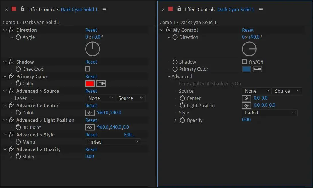 A messy control made up of individual expression controls verses a single, organized pseudo effect