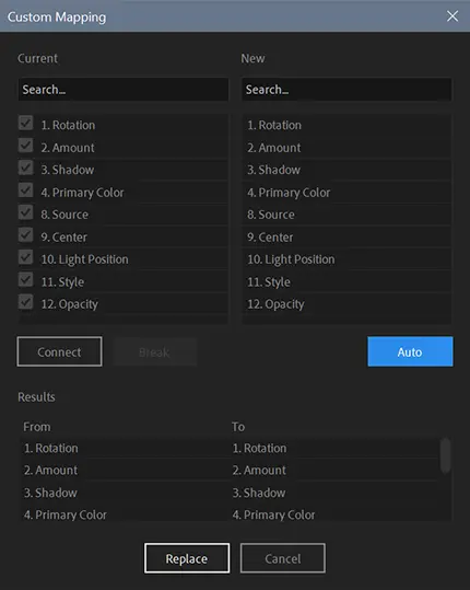 The control replacement interface that allows you to choose how controls will be mapped